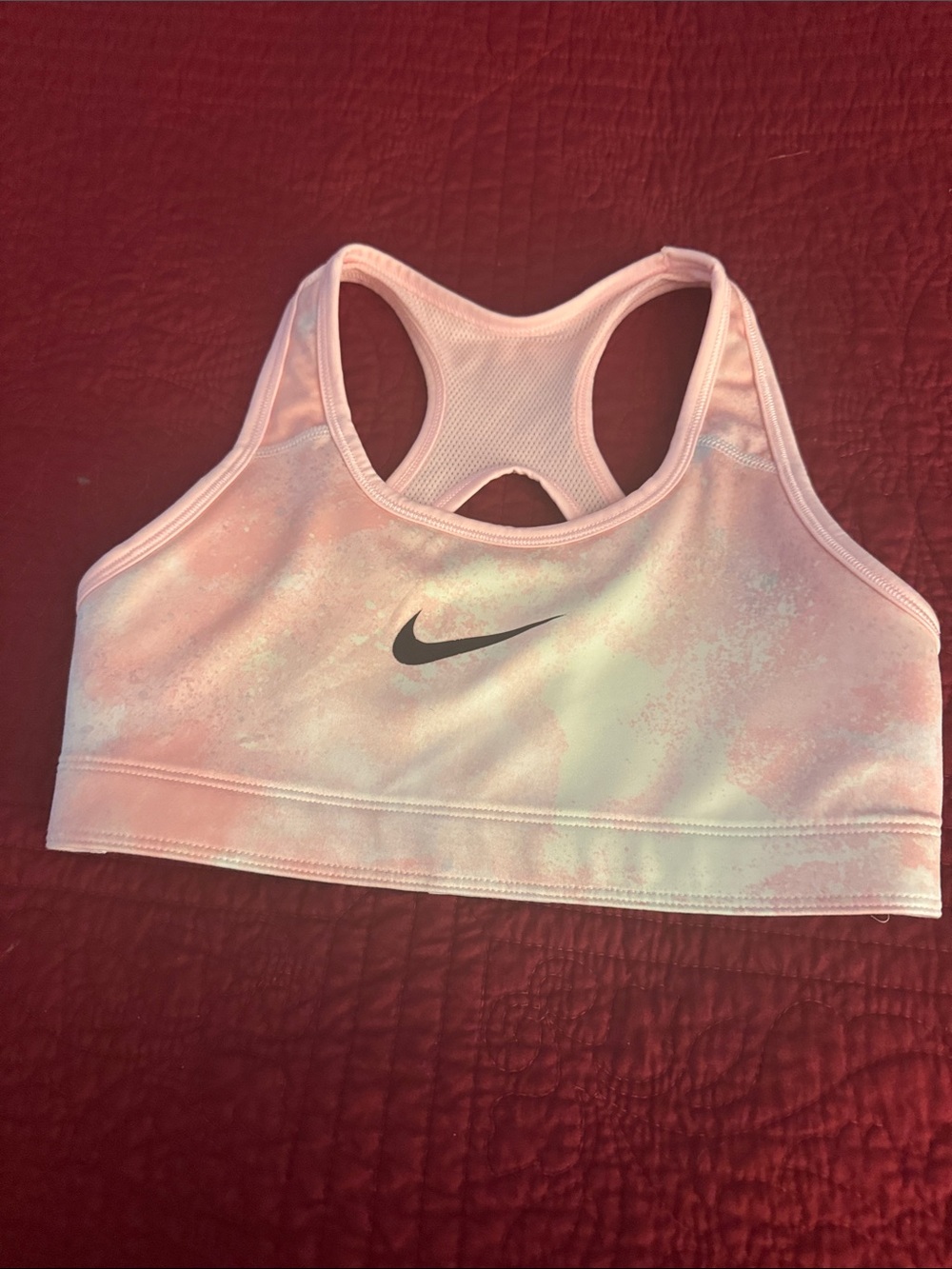 Nike Light Pink Marble Racerback Sports Bra with Black Swoosh